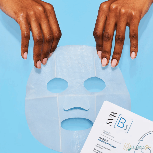 SVR [B3] Masque Hydra Intensif – Masque tissu hydratant et repulpant à la vitamine B3 et à l’acide hyaluronique, pour une peau fraîche, douce et éclatante. Disponible sur PharmGo.