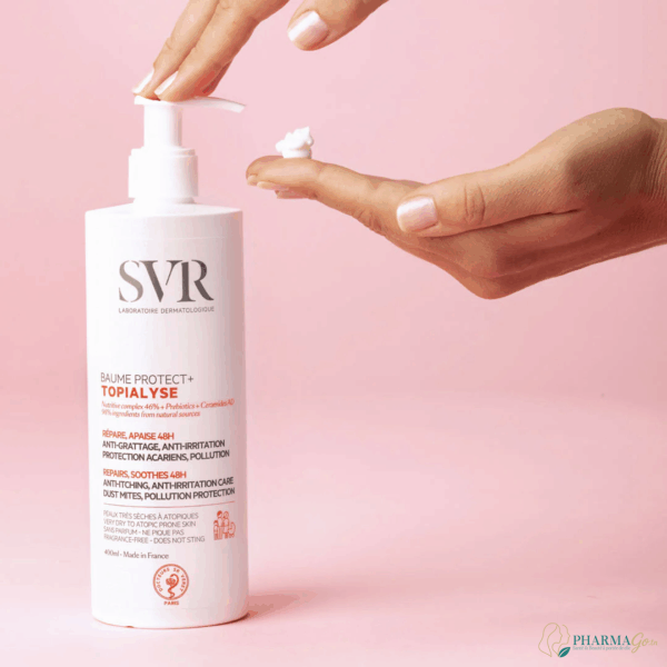 SVR TOPIALYSE Baume Protect+ 400 ml – Baume protecteur et relipidant pour peaux très sèches et sensibles, apaise, nourrit et renforce la barrière cutanée. Disponible sur PharmGo.