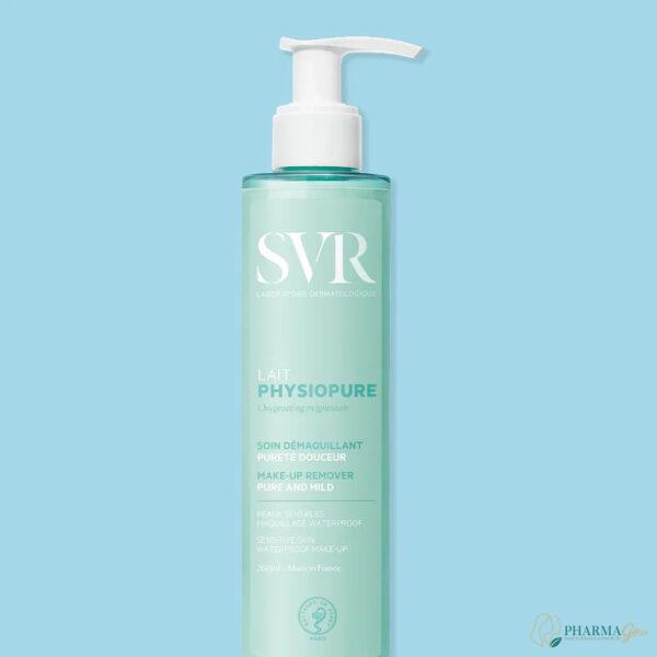 SVR PHYSIOPURE Lait Démaquillant 200 ml – Lait nettoyant doux pour visage et yeux, apaise et protège les peaux sensibles tout en éliminant maquillage et impuretés. Disponible sur PharmGo.