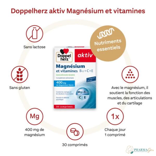 Complément alimentaire AKTIV Magnesium Vitamines C+E – 30 comprimés pour réduire la fatigue, soutenir l’énergie musculaire et renforcer les défenses naturelles, disponible sur Pharmago.