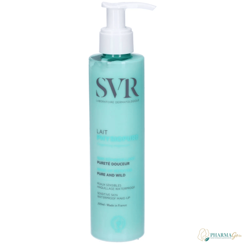 SVR PHYSIOPURE Lait Démaquillant 200 ml – Lait nettoyant doux pour visage et yeux, apaise et protège les peaux sensibles tout en éliminant maquillage et impuretés. Disponible sur PharmGo.