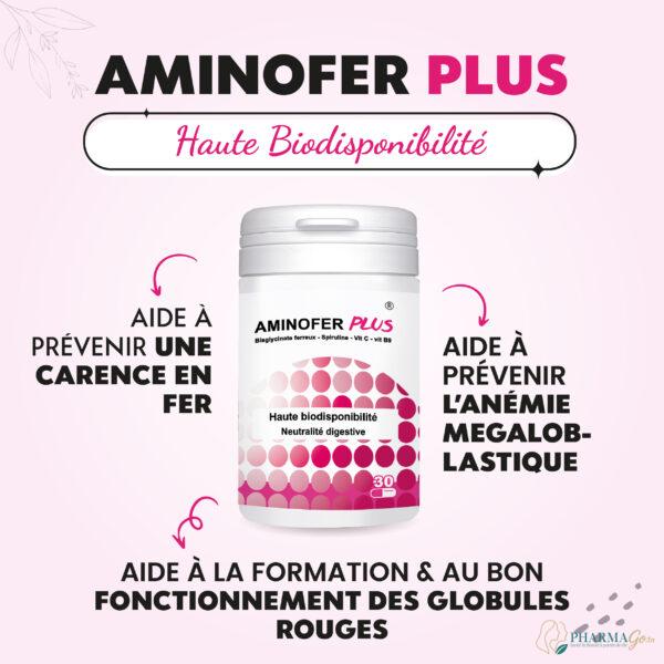 BIOHEALTH AMINOFER PLUS 30 gélules – Complément alimentaire en fer, acide folique et vitamines pour lutter contre la fatigue et l’anémie. Disponible sur PharmGo.