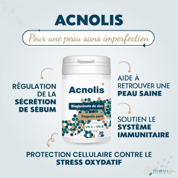 BIO HEALTH Acnolis 30 gélules – Complément alimentaire anti-imperfections, purifiant et régulateur du sébum pour peaux acnéiques. Disponible sur PharmGo.