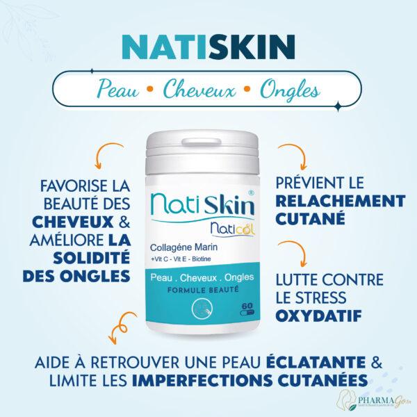 Biohealth NATISKIN 60 gélules – Complément beauté pour peau, cheveux et ongles, riche en vitamines et minéraux, améliore éclat et vitalité. Disponible sur PharmGo.