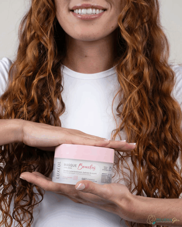 LUXÉOL Masque Boucles 200 ml – Soin nourrissant et réparateur pour cheveux bouclés, redéfinit les boucles, réduit les frisottis et apporte brillance. Disponible sur PharmGo.