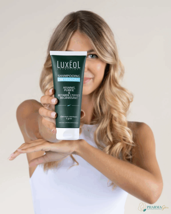 LUXÉOL Shampooing Cheveux Gras 200 ml – Shampooing purifiant et séborégulateur, nettoie en douceur, équilibre le cuir chevelu et redonne légèreté aux cheveux. Disponible sur PharmGo.