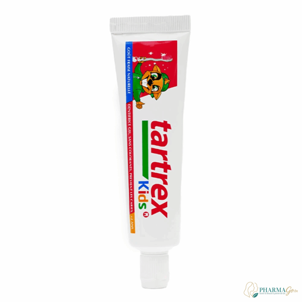 TARTREX Kids Dentifrice Goût Fraise Naturelle 50 ml – Dentifrice doux pour enfants, protège l’émail, prévient les caries et rend le brossage ludique. Disponible sur PharmGo.