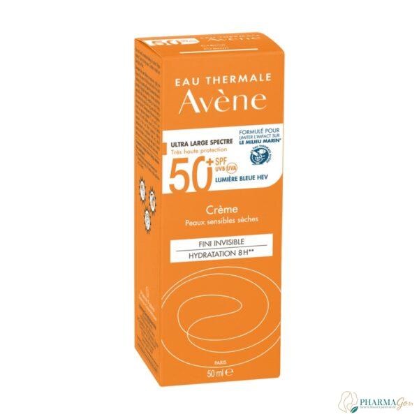 Avène Crème Solaire Très Haute Protection SPF50+ 50ml – crème solaire visage hydratante et apaisante pour peaux sensibles, protection UVA, UVB et lumière bleue avec Eau Thermale d’Avène